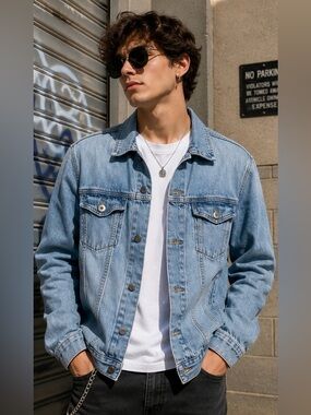 Men’s Y2K Denim Jacket Light Wash Trucker Style Forever 21 Size XS Streetwear